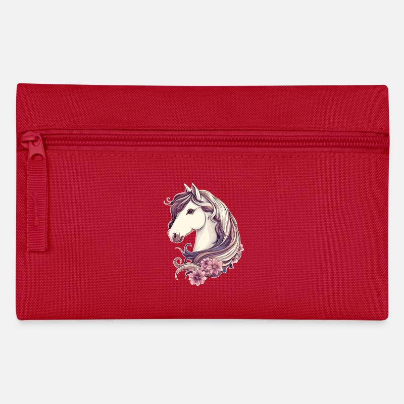 Pferd mit Blumen - Federtasche - Rot