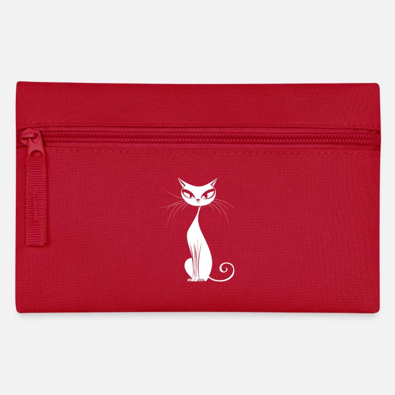 Elegante weiße Katze - Federtasche - Rot