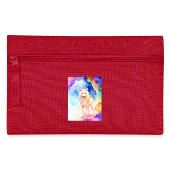 White wolf in front of colorful cave - Pencil Case - red - Front
