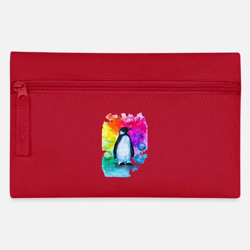 Buntes Pinguin-Aquarell - Federtasche - Rot