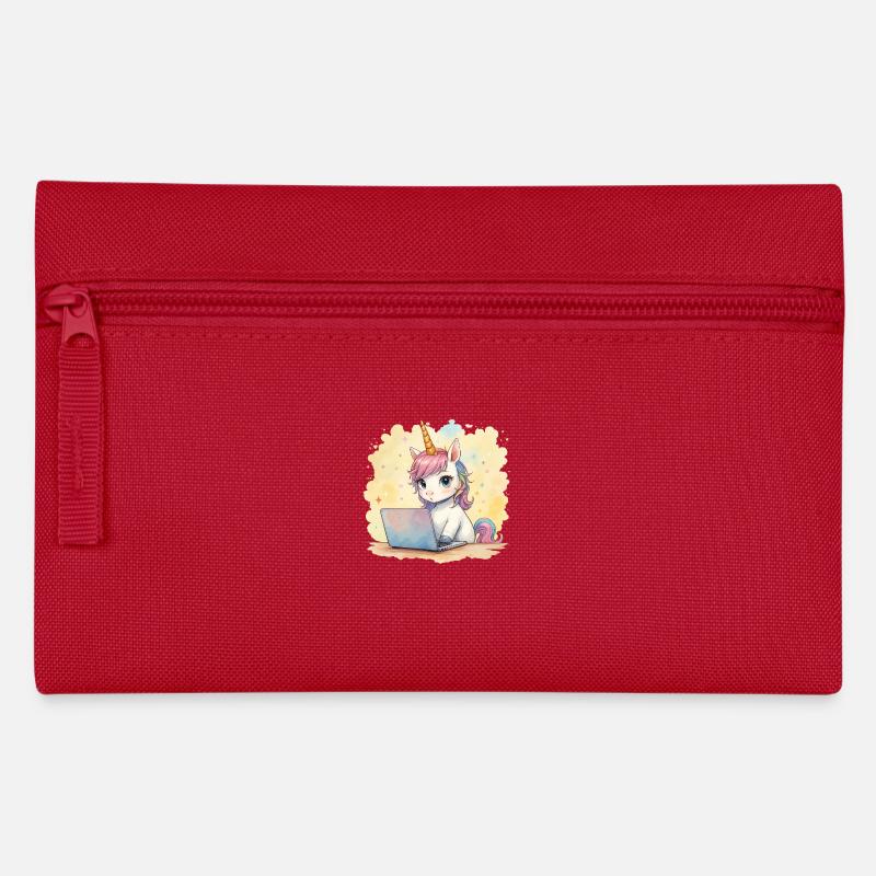 programmierendes Einhorn - Federtasche - Rot