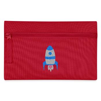 Blaue Silber-Glitzer-Weltraumrakete - Federtasche - Rot - Vorne