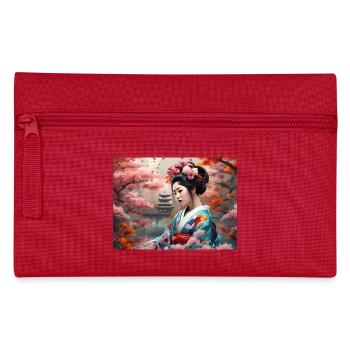 Geisha mit Tempel im Hintergrund - Federtasche - Rot - Vorne