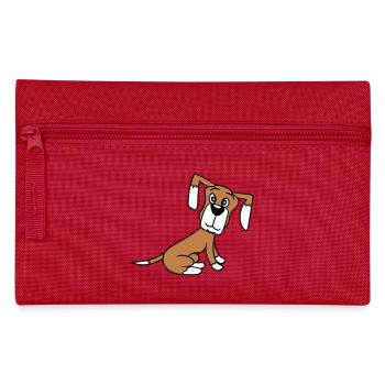 Hund Sitzt Süß Kleiner Glücklicher Welpe Haustier - Federtasche - Rot - Vorne