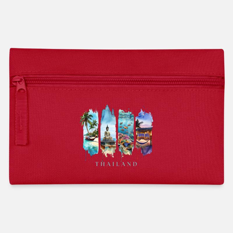 Voyage de vacances en Thaïlande – Bateau à longue queue & Bouddha - Trousse - rouge