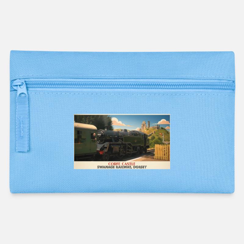 Corfe Castle Steam Train Poster - Pencil Case - light blue