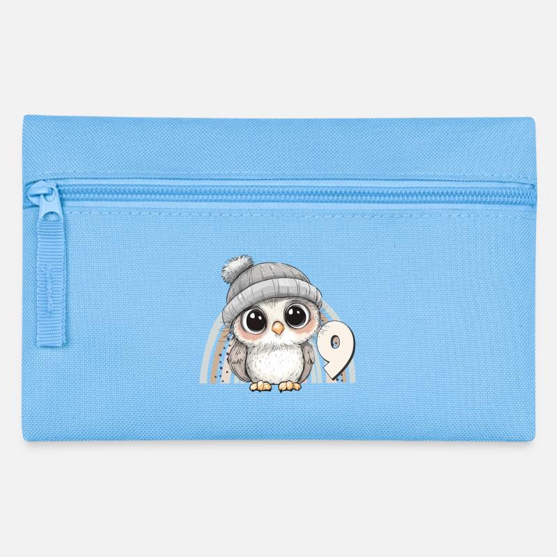 9. Geburtstag Eule Regenbogen Süß Niedlich - Federtasche - Hellblau