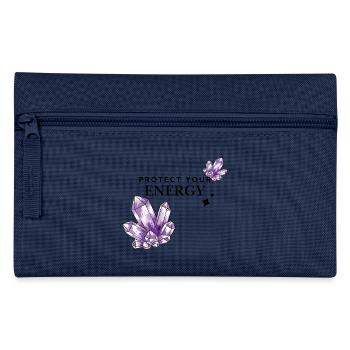 Violette Kristallcluster auf Schwarz - Federtasche - Hellblau - Vorne