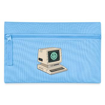 Retro-Smiley-Gesicht auf Vintage-Computer - Federtasche - Hellblau - Vorne