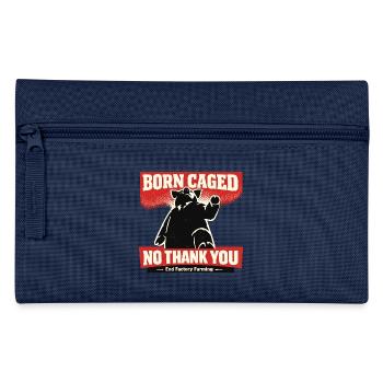 Born Caught – No Thanks Factory Farming - Pencil Case - light blue - Front