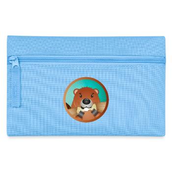 niedliches Nagetier Patch - Biber knabbert am Holz - Federtasche - Hellblau - Vorne