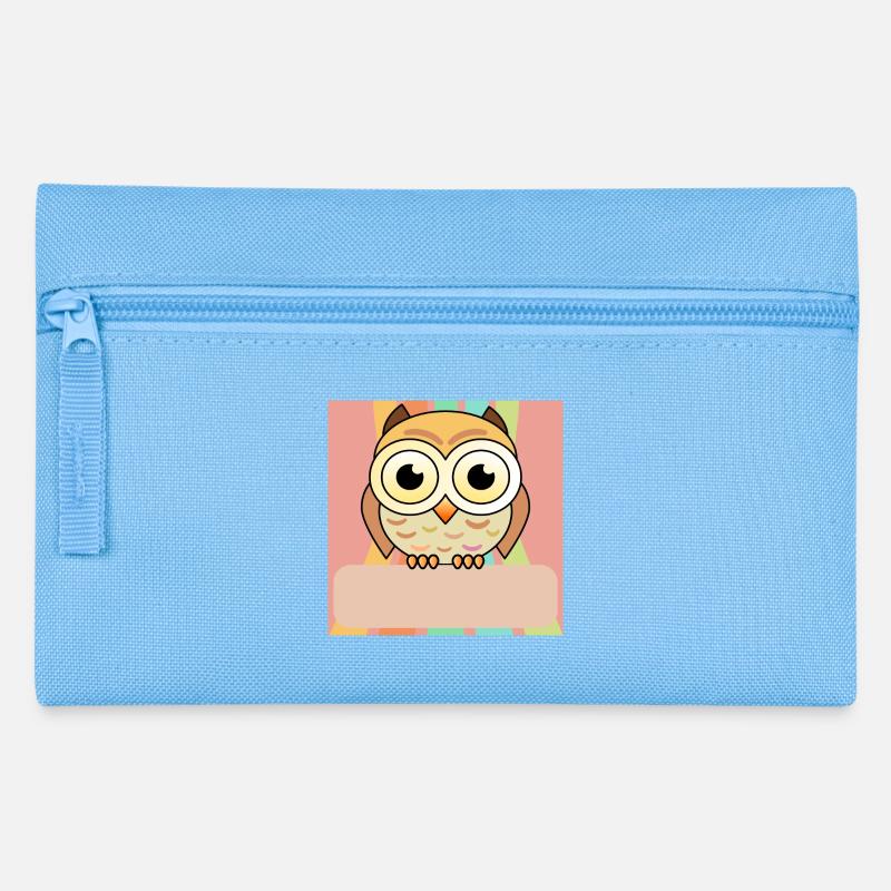 Name tag owl - Pencil Case - light blue