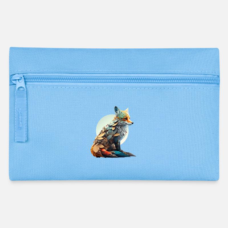 Farbenfroher Fuchs mit bunten Blättern - Federtasche - Hellblau