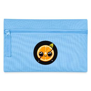 Orange avec le visage et les grands yeux - Trousse - bleu clair - Devant
