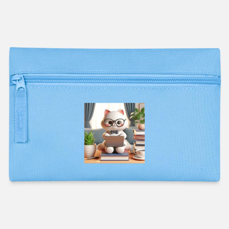 3D Computer Cat - Pencil Case - light blue