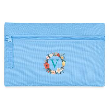 V Monogram, Couronne de fleurs, Personnalisable - Trousse - bleu clair - Devant