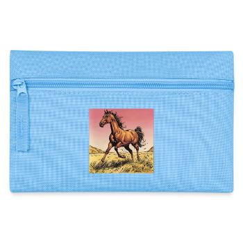 Dynamischer Wildpferd-Print - Federtasche - Hellblau - Vorne