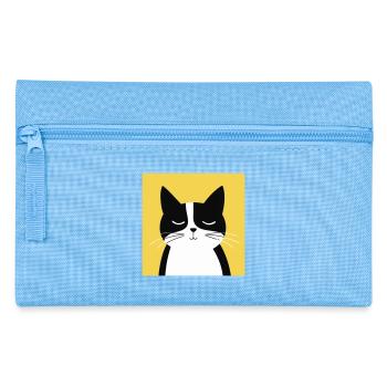 Minimalistische schwarz-weiße Katze - Federtasche - Hellblau - Vorne