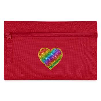 Regenbogenherz mit Goldrand - Federtasche - Rot - Vorne
