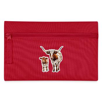 Longhorn mit Kalb – Westernklassiker  - Federtasche - Rot - Vorne
