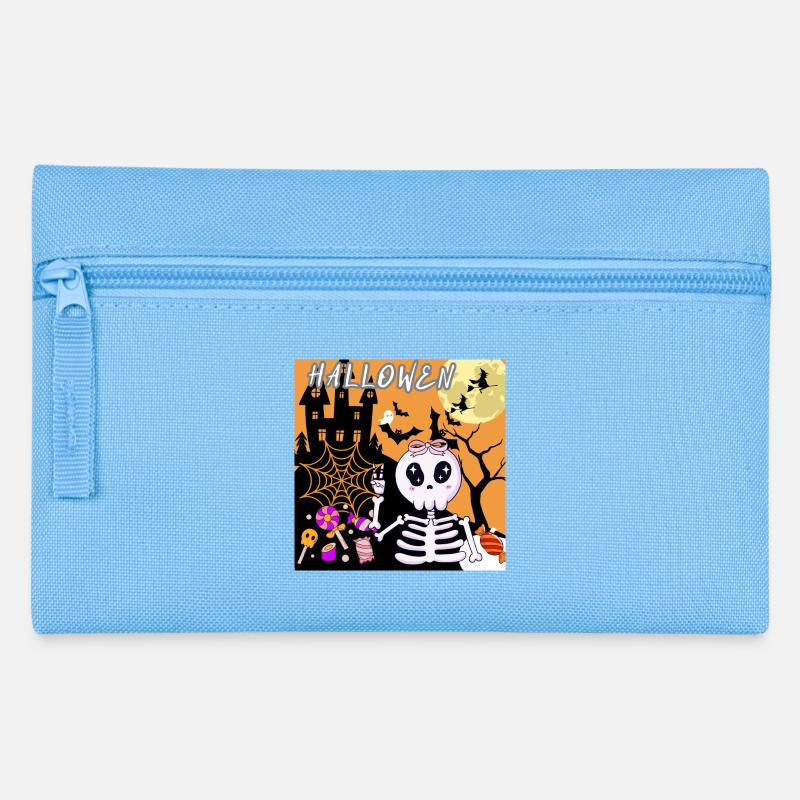 Süßes Halloween Skelett mit Süßigkeiten - Federtasche - Hellblau
