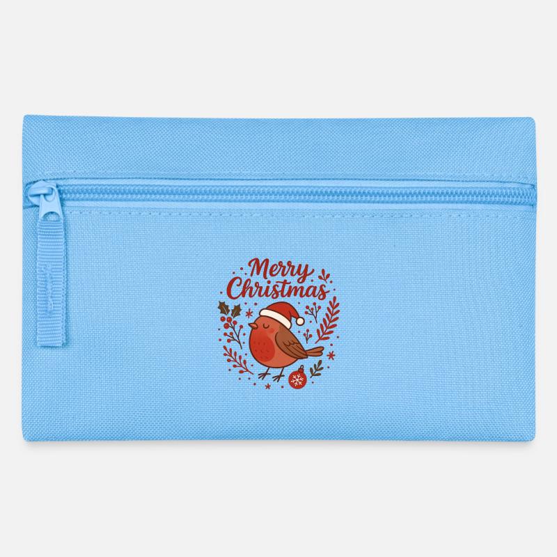 Robin avec le Chapeau de Père Noël – Joyeux Noël - Trousse - bleu clair