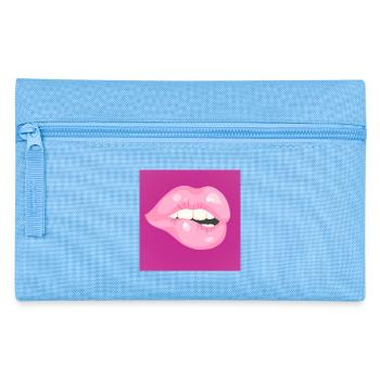 Glänzender pinker Lippenbiss auf Magenta - Federtasche - Hellblau - Vorne