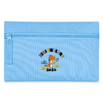 Einschulung 2026 - Dino mit Schultüte - Federtasche - Hellblau - Vorne