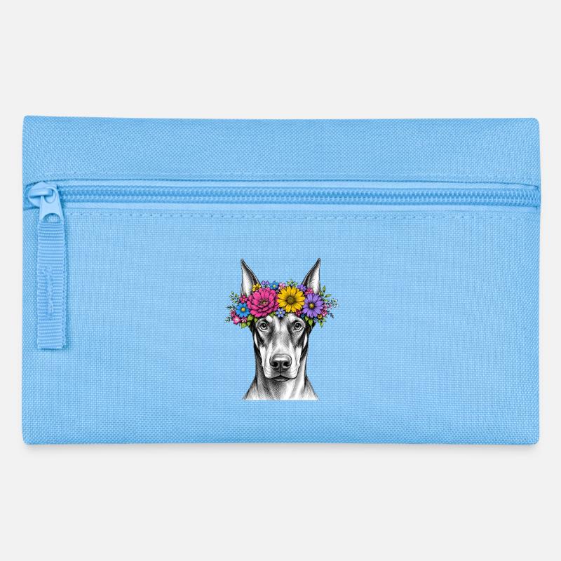 Hund mit Blumenkrone - Federtasche - Hellblau
