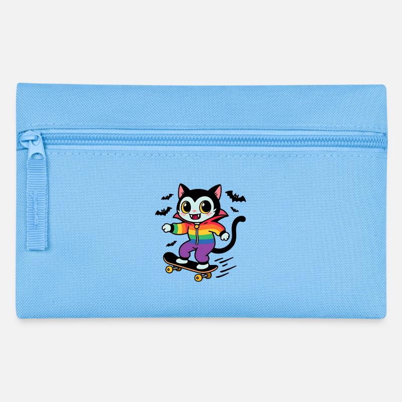 Rainbow Vampire Cat Skateboarding - Pencil Case - light blue
