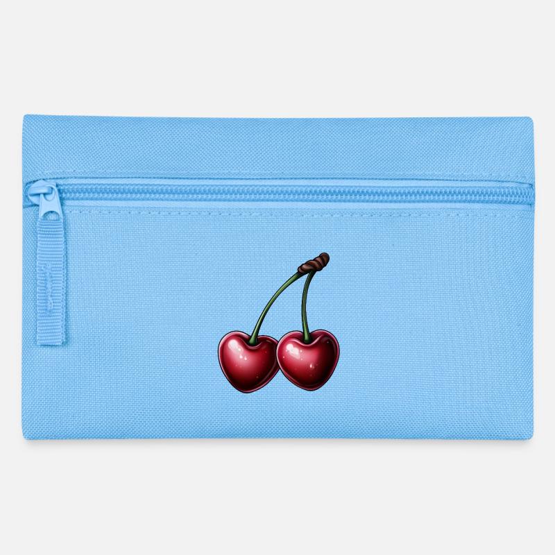rote Kirschen in Herzform - Federtasche - Hellblau