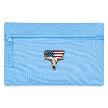Cow and Bull Skull with USA Flag - Pencil Case - light blue - Front