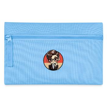 Chibi Bücherwurm Nerd Mädchen im Retro-Stil - Federtasche - Hellblau - Vorne