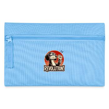 Witty Revolution and Fist Up Dachshund - Pencil Case - light blue - Front