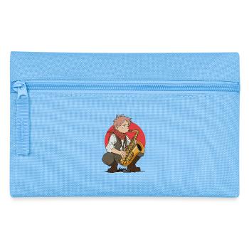 Un garçon joue du saxophone - Trousse - bleu clair - Devant