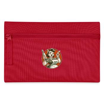 Femme au foyer avec rouleau à pâtisserie pointant avec le doigt - Trousse - rouge - Devant