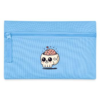Cute & Crazy: Kawaii Skull with Heart & Brain - Pencil Case - light blue - Front