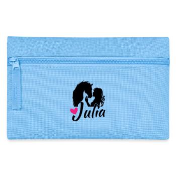 JULIA Schöner Mädchenname mit einem schönen Pferd - Federtasche - Hellblau - Vorne
