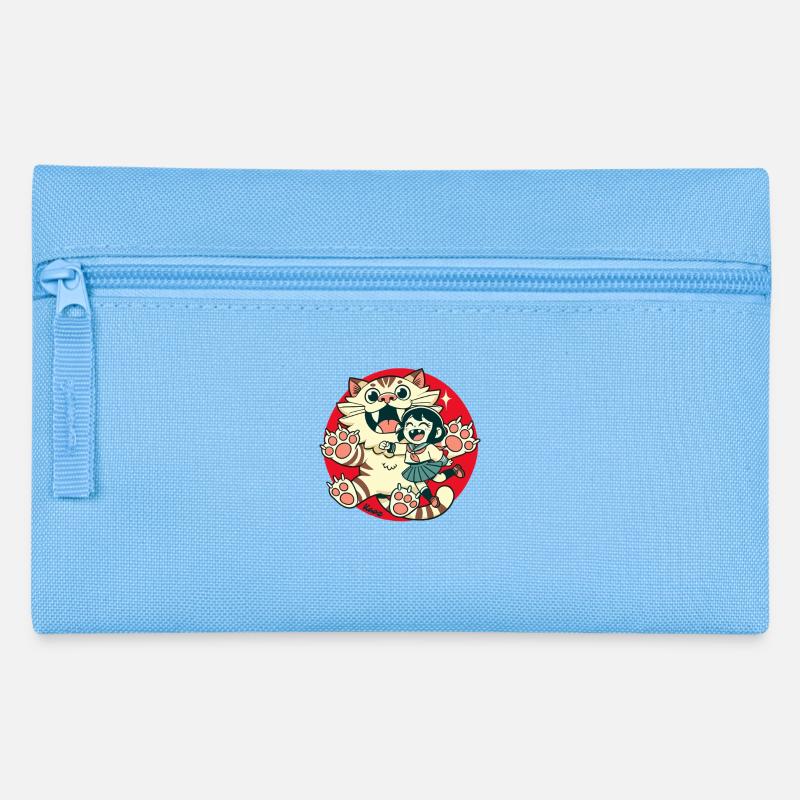 Riesige Katze und kleines Katzen-Mädchen - Federtasche - Hellblau