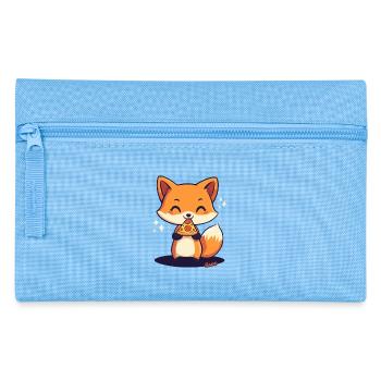 Süßer Kawaii Fuchs mit Pizza - Federtasche - Hellblau - Vorne
