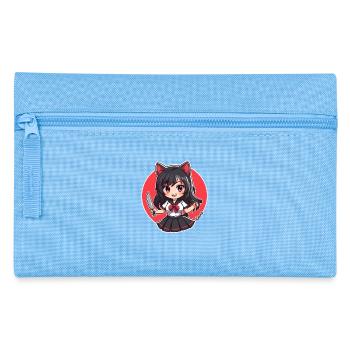 Chibi Cartoon Écolière avec couteau de cuisine - Trousse - bleu clair - Devant