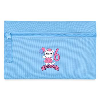 Katze Geburtstagsmotiv Endlich 6 Jahre Mädchen - Federtasche - Hellblau - Vorne