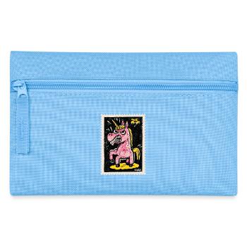 Wütendes Einhorn als Comic-Briefmarke - Federtasche - Hellblau - Vorne