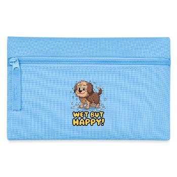 Wet but Happy Cartoon Dog Design - Pencil Case - light blue - Front