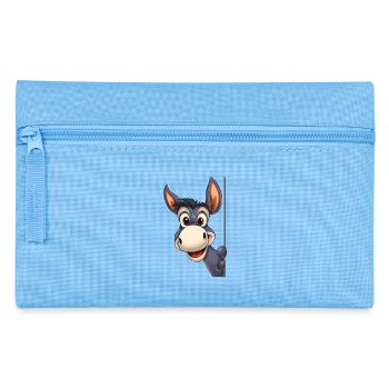 Cute donkey looking out: cartoon animal illustration - Pencil Case - light blue - Front