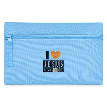 I Love Jesus Waffle Heart Faith Design - Pencil Case - light blue - Front