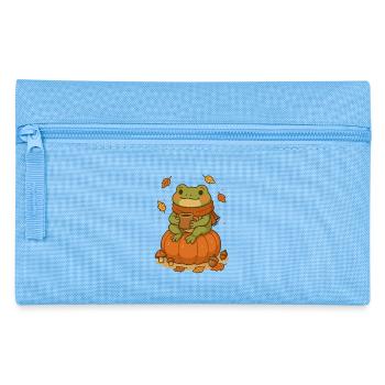 Autumn Frog – Cozy Frog with Pumpkin - Pencil Case - light blue - Front