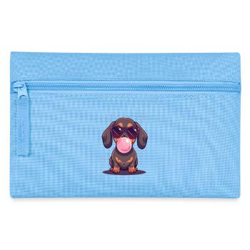 Dackel mit Sonnenbrille und Kaugummi - Federtasche - Hellblau - Vorne