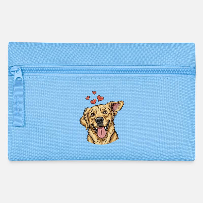 Fröhlicher Hund mit Herzen - Federtasche - Hellblau