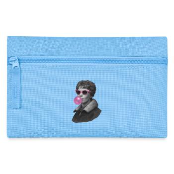 Amelia Earhart mit rosa Sonnenbrille und Kaugummi - Federtasche - Hellblau - Vorne